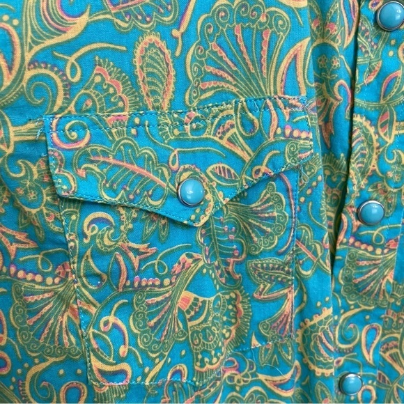 Tin Haul blouse summer spring 100% cotton light snap button down shirt green - Picture 10 of 15